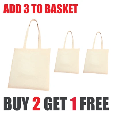 100% Natural Cotton Plain Shopping Shoulder Tote Bags Reusable Add 3 to Qualify - Image 1 of 4