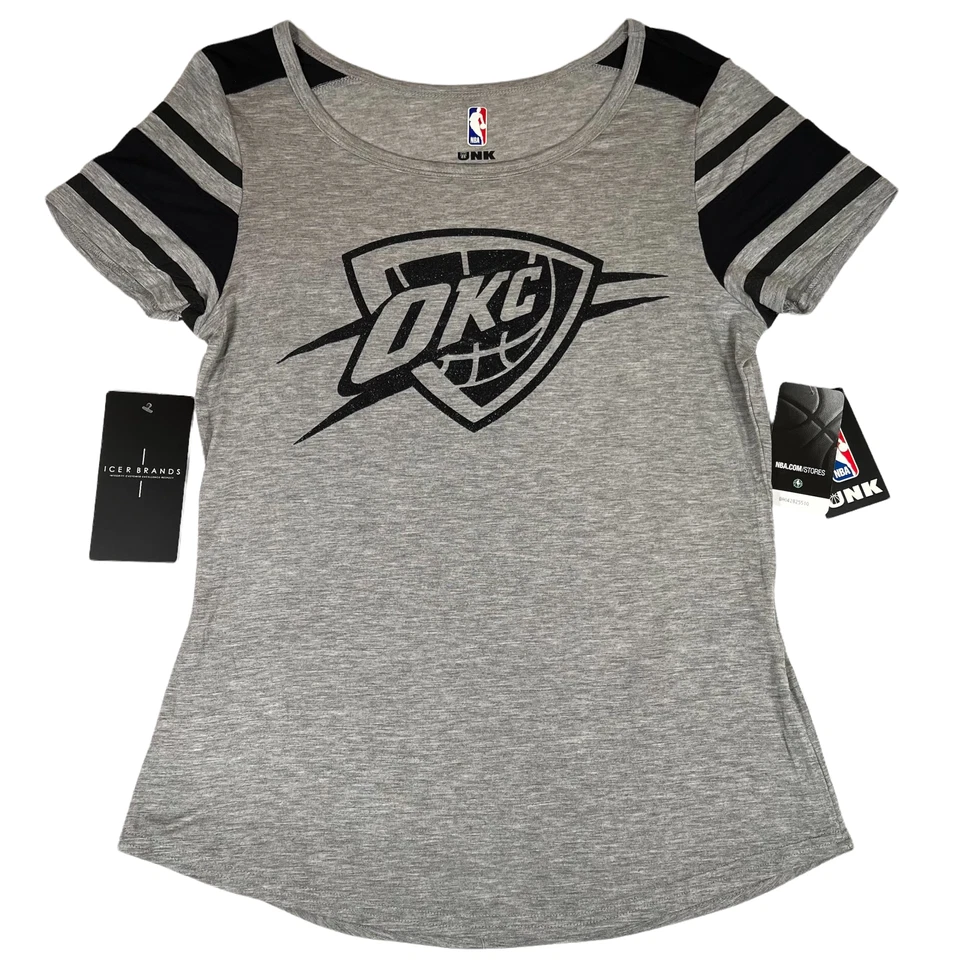 Oklahoma City Thunder Shirt Womens Medium UNK NBA Gray Black Sparkle Stripes