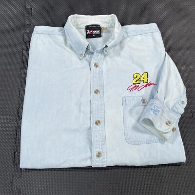 Vintage Jeff Gordon Denim Button Down Shirt XL Nascar #24 Distressed Blue - Image 1 of 4