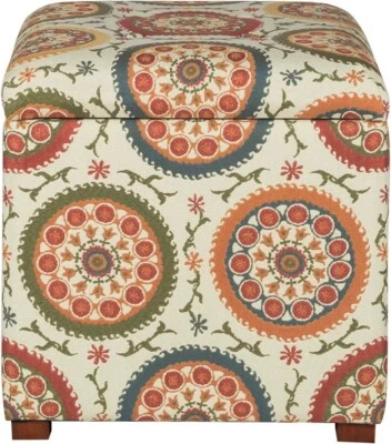 Otomana de almacenamiento cuadrada de tela naranja y verde acolchada de 17,5" con tapa desmontable  Foto 1 de 4