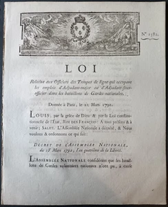 LOIS ARRETES DECRETS - LOI - Emplois d'Adjudant-Major de Gardes - 21 Mars 1792 - Imagen 1 de 2