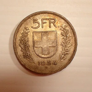 1954 5 Francs Switzerland Coin 835 Silver - Swiss Francs - Picture 1 of 6