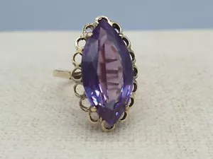Vintage 9Ct Yellow Gold Sapphire Ring Lab Created 9K Large Stone Dress Ring 1975 - Picture 1 of 11