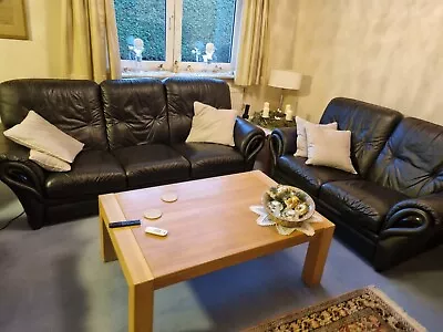 2 Sofas aus echtem Leder schwarz - 2 er 168 breit, 3 er 223 breit - Bild 1 von 4