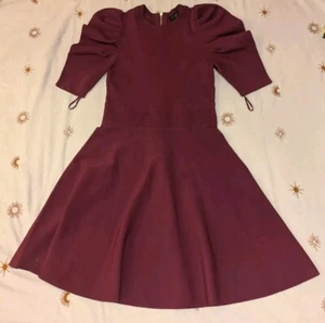 Ted Baker Llorna Exreme Sleeve Skater Dress Deep Purple Maroon Size TB 3 UK 12 - Picture 1 of 5