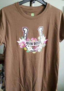 John DeereWomen's Short Sleeve LP52317 T-Shirt Brown Pink Horse Shoe NWT large - Picture 1 of 6