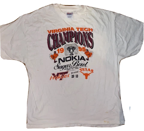 Pre-owned VINTAGE 1995 SUGAR BOWL Championship t shirt Virginia Tech vs Texas 2X Cover