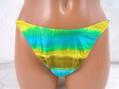 Tanga de bikini Sauvage azul y amarillo parte inferior grande artículo #3644L Foto 1 de 3