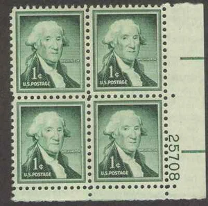 US. 1031. 1c. George Washington, Liberty. PB4 #25708 LR. MNH. 1956 - Picture 1 of 2