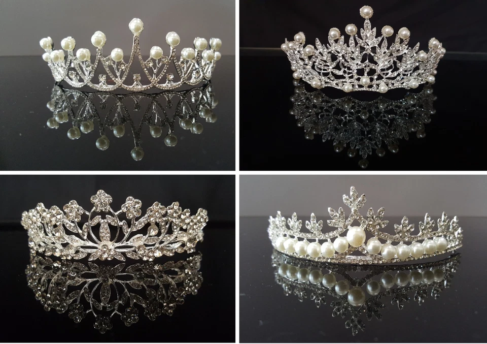 L.O.S Krone Perle Tiara Haarschmuck Kristall Diadem Hochzeit Braut Prinzessin NEU K