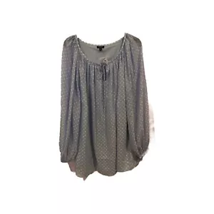 Talbots Light Blue White Polka Dot Long Sleeve Poly Tie Neck Lined Tunic Top 2X - Picture 1 of 10
