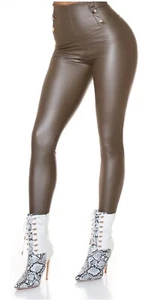 Women's Button Stretchy Faux Leather Leggings Sexy High Waisted Thermal XL - Picture 1 of 8