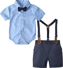 Baby Boy Gentleman Suspenders Outfit Infant Formal Wedding Dress Suits Set