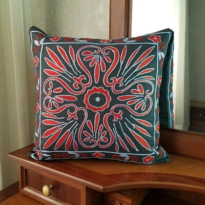 Uzbek suzani pillow cover,hand embroidered pillowcase,boho pillow,cushion cover - Image 1 of 4