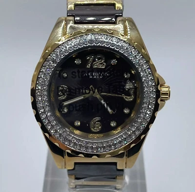 Akribos XXIV Watch Womens 39mm Case Gem Set Bezel St. Steel Ceramic Band Quartz - Image 1 of 4