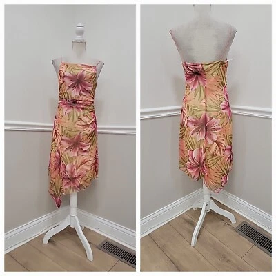 Vintage Y2K City Triangles Midi Slimming Floral Dress/Assimetrical Hem/Size L - Image 1 of 4