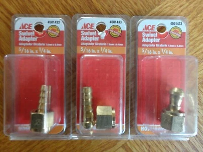 Lot of 3 Ace 5/16" Barb x 1/4" Female Swivel Ball End Brass HOSE BARB Connector - Image 1 of 4