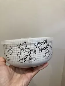 Disney Sketchbook Mickey Mouse 6" Ceramic Bowl w/ Vented Plastic Lid NWT - Picture 1 of 5