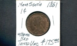 NOVA SCOTIA 1 centavo KM-8.1, 1861 con algo de tono rojo sin circular estado - Imagen 1 de 2