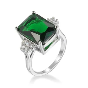 Anillo de boda para mujer de corte cuadrado de 5 quilates verde de plata 925 talla 6-10 - Imagen 1 de 6