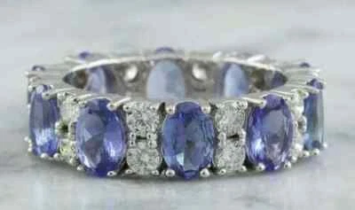 2Ct Oval Lab-Created Tanzanite Women's Wedding Pretty Ring 14K White Gold Plated - Image 1 of 4