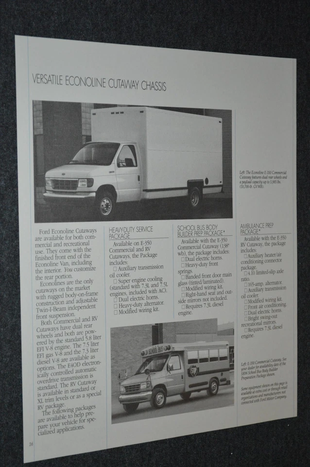 Ford E350 1992 furgoneta comercial recortada información original del concesionario anuncio impreso autobús Foto 1 de 1