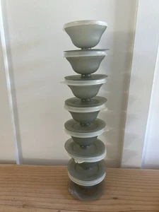 7 Vintage Tupperware 754 Smoke Grey Pudding Parfait Jello Dessert Cups w/ Lids - Picture 1 of 6