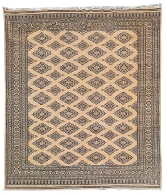 Alfombra de lana vintage paquistaní Bokhara Jhaldar anudada a mano 10 x 7 pies Foto 1 de 4