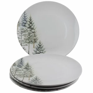 Mesa Brasil Winter Pine Trees Dinner Plates Set of 4 Holiday Made in Brazil - Picture 1 of 3