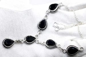 Black Spinel Gemstone 925 Sterling Silver Jewelry Necklace Size-17-18" - Picture 1 of 4