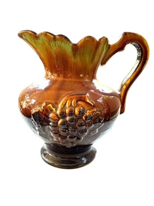 Treasure Craft California Pottery Pitcher Grapevine 963 1965 Vintage Brown Green - Picture 1 of 11