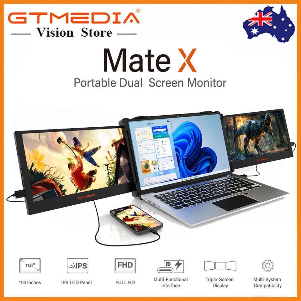 Dual Portable Monitor Triple Fold USB C FHD Screen Extender for 13-17.3" Laptops - image 1 of 4