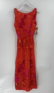 NWT Dress Barn Vintage Dress Womens 8 Red Maxi Sleeveless Floral Belted Slit - Picture 1 of 18