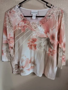Alfred Dunner Womans Blouse Top Multicolor Large Floral 3/4  Sleeve Round Neck - Bild 1 von 9