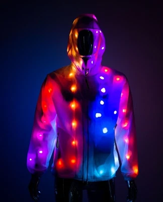 Cyberdog LIGHT UP RAINCOAT - UV REACTIVE - MULTI COLOUR LIGHTS Size Small BNWT - Image 1 of 4