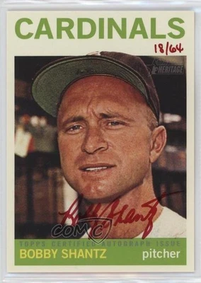 2013 Topps Heritage Real One Auto Red Ink /64 Bobby Shantz #ROA-BS Auto - Image 1 of 2