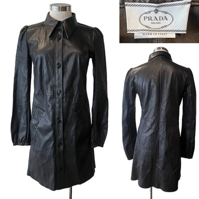 PRADA Black Stretch Leather Shirt Dress, Pockets 44IT/8US/12AUST-UK - Excellent - Image 1 of 4