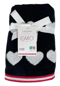 Caro Home Handtücher weiße Herzen auf schwarzem Frottee Velours 2er Set NEU - Bild 1 von 4