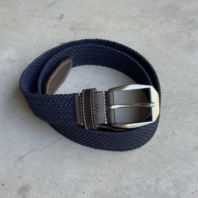Cinturón elástico tejido Martin Dingman para hombre 40 azul marino ribete de cuero hebilla de níquel 61231 Foto 1 de 4