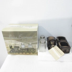 TRAINS LOCOMOTIVE SPICE EXPRESS DWK SALT & PEPPER SHAKERS GLASS - Picture 1 of 5