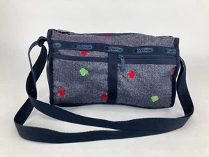 LeSportSac Blue Embroidered Apple Pocketed Mid Size Crossbody Purse - Picture 1 of 6
