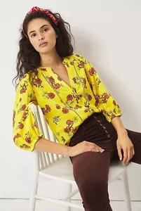 Anthropologie SAISON DE LA FLEUR Anita Floral Buttondown Blouse Top ~ X-Small - Picture 1 of 10