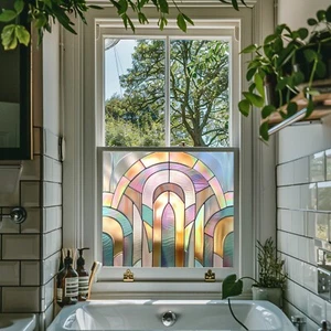 Art Deco Buntglas Fensterfolie, Sichtschutzfensterfolie, Sichtschutzfensterfolie - Bild 1 von 6