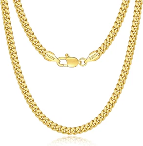 Massive 18K Gold über 925 Sterling Silber Italienische 4mm Kubanische Gliederkette Halskette  - Bild 1 von 6