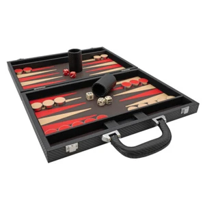 Italfama Folding Leatherette Backgammon Set in Black and Red - Picture 1 of 8