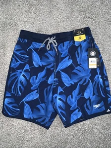 NWT Mens Speedo Blue Tropical Hawaiian Print Swim Trunk Board Shorts Size S - Picture 1 of 5