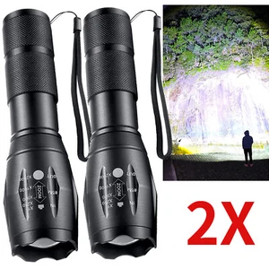 2 Pack 990000LM LED Flashlight Tactical Super Bright Torch Zoomable Camping Lamp - Picture 1 of 13
