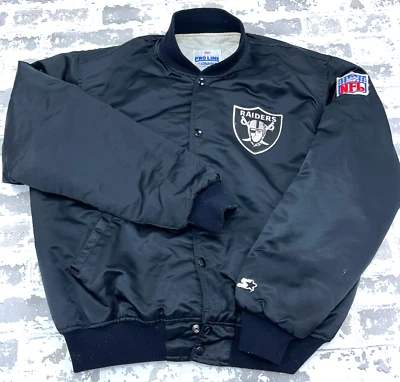 Jaqueta Oakland Raiders Masculina Vintage Grande Cetim Bombardeiro Varsity Starter Anos 90 Nova Com Etiqueta - Imagem 1 de 4