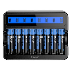 8 Pack Hixon 1.5V 3500mWh Rechargeable Lithium AA Batteries & 8-Bay LCD Charger - Picture 1 of 8