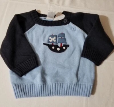 GYMBOREE Tiny Pirates Ship Blue Long Sleeve Sweater Size 6-12 Month NWT - Image 1 of 3